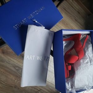 Stuart Weitzman Suede Hester Sandals in Red 7.5